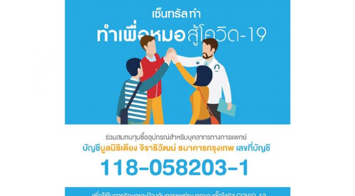 “เซ็นทรัล ทำ”ชวนคนไทย“ทำเพื่อหมอ สู้โควิด-19” ร่วมบริจาคเงินสมทบทุนซื้ออุปกรณ์ป้องกันการแพร่ระบาด