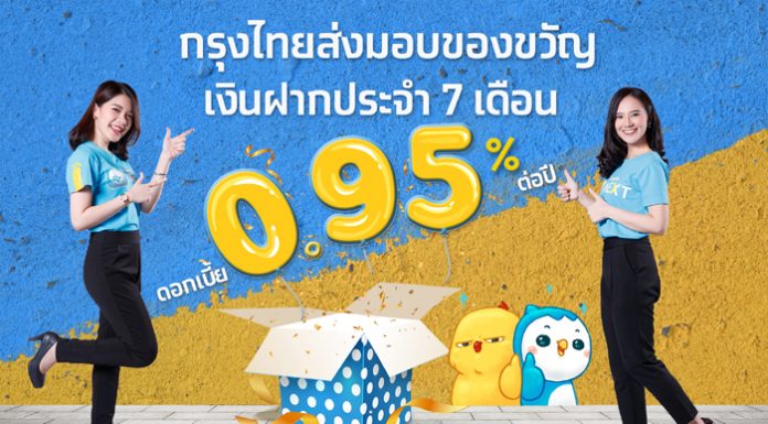 กรุงไทยชวนเปิดบัญชีเงินฝากประจำพิเศษ 7 เดือน ดอกเบี้ย 0.95% ต่อปี