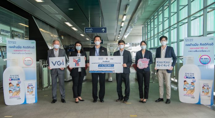 คิเรอิคิเรอิ เดินหน้ารณรงค์การรักษาสุขอนามัย เพื่อให้คนไทยห่างไกลโรคระบาด มอบเจลล้างมือ คิเรอิคิเรอิ เพื่อความปลอดภัยของผู้ใช้บริการรถไฟฟ้าบีทีเอส