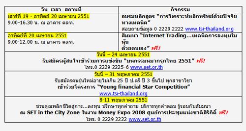 กิจกรรมของกลุ่มตลาดหลักทรัพย์แห่งประเทศไทย วันที่ 19 เม.ย.-11 พ.ค. 2551